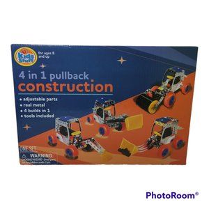 4 in 1 Pullback Construction Vehicle Building Kit 168 Pc Set Metal Tools Ages 8+